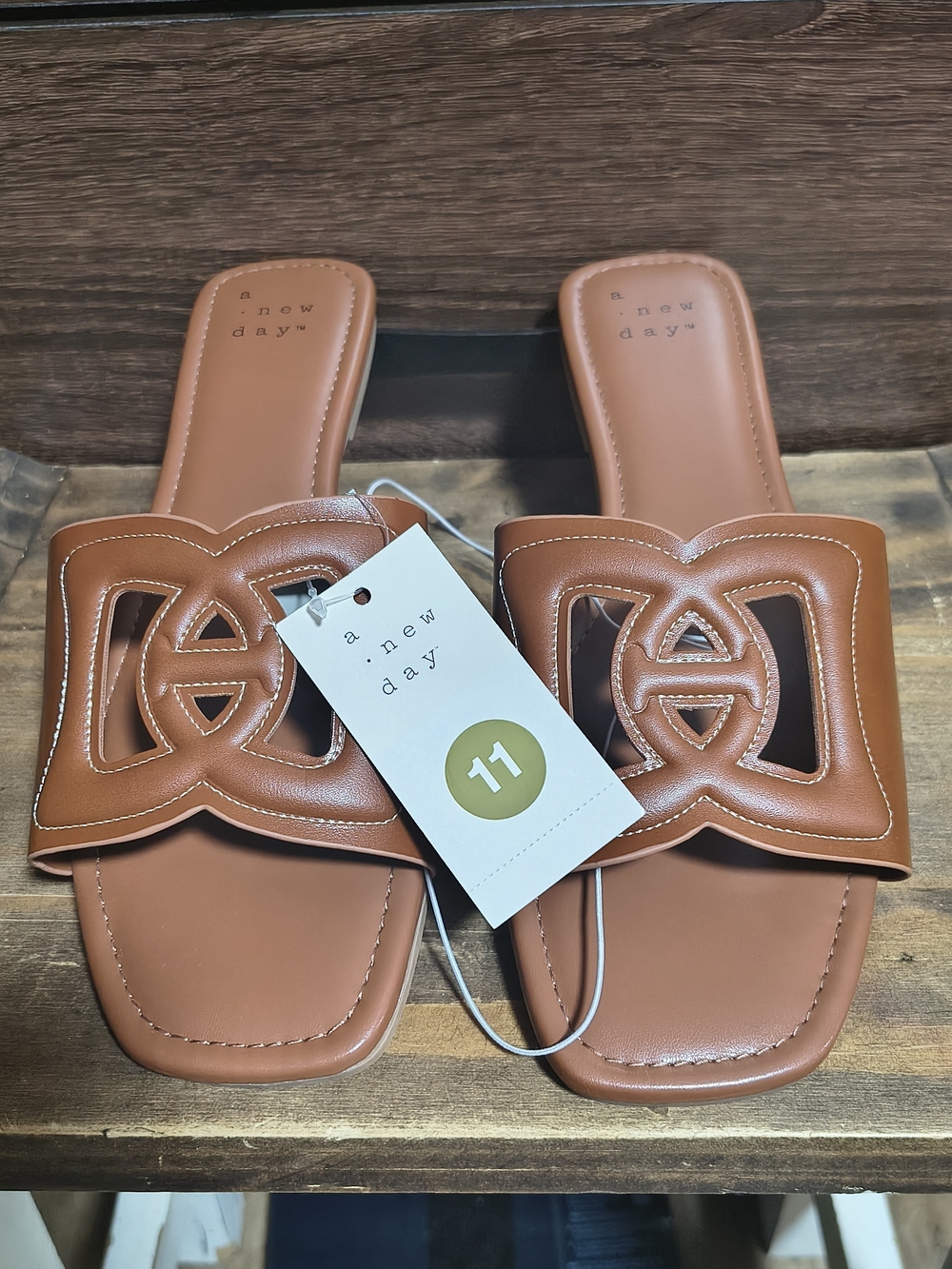 A New Day Women's Brown Leather Slide Sandals